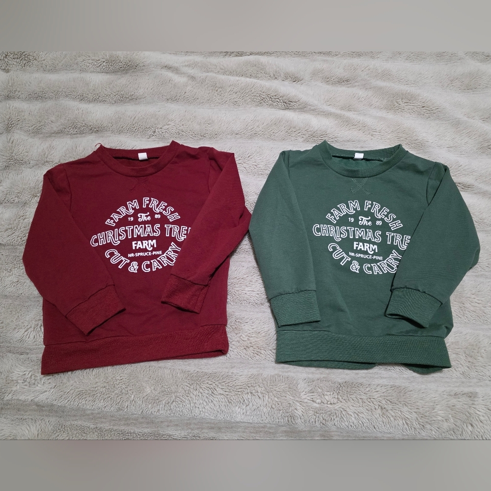 💙🩷🎄 Farm Fresh Christmas Tree Kids Sweatshirts - Burgundy & Forest Green
